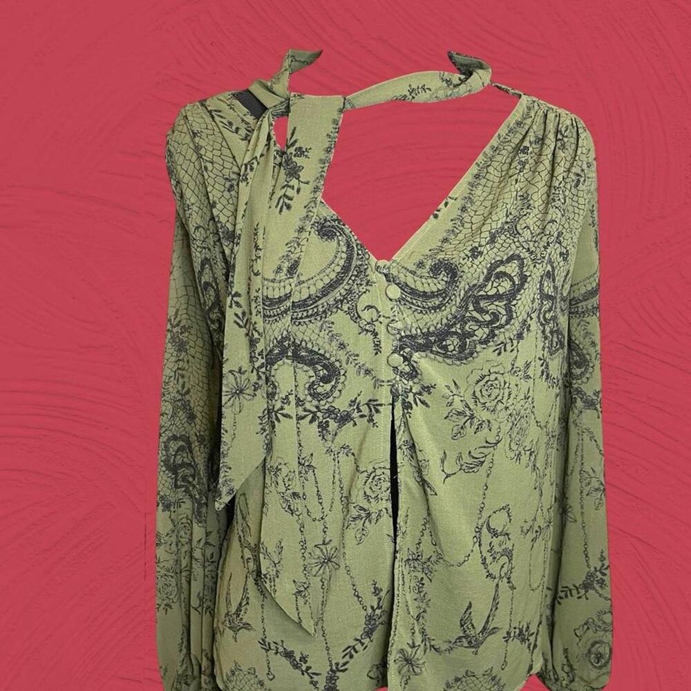 Green black paisley print blouse